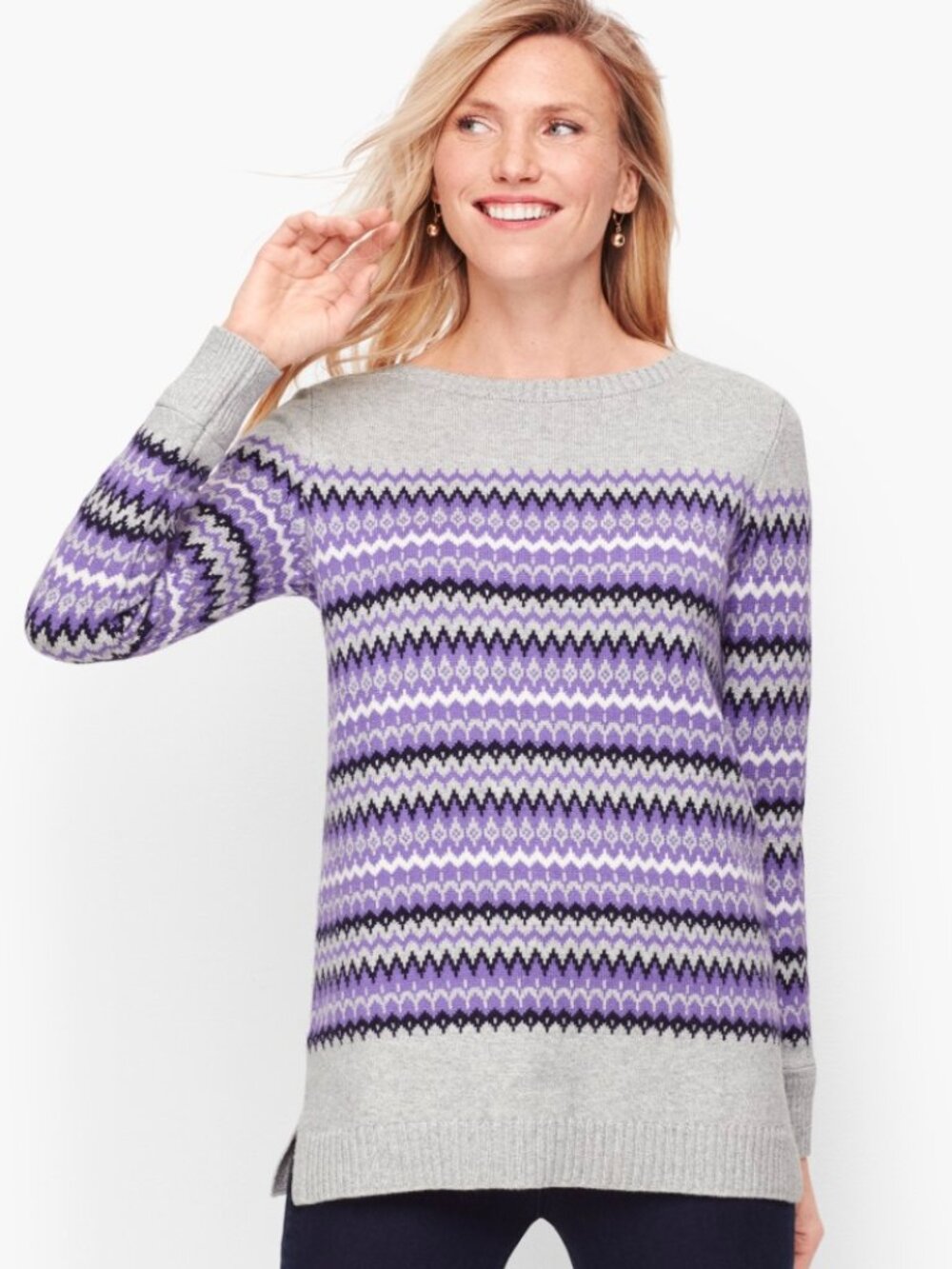 Talbots Gray & Purple Fair Isle Sweater Size Small